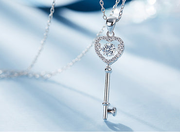 Sterling silver key to the heart dancing crystal necklace - CDE Jewelry Egypt