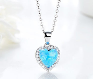 Sterling silver blue opal heart necklace - CDE Jewelry Egypt