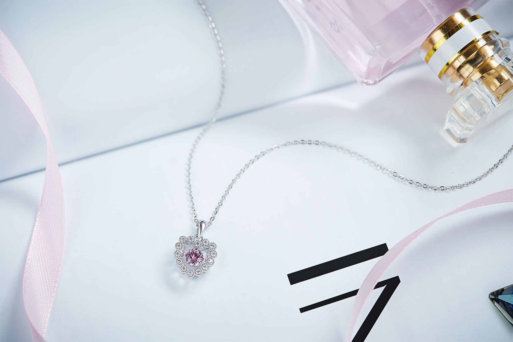 Sterling silver rose dancing crystal heart necklace - CDE Jewelry Egypt